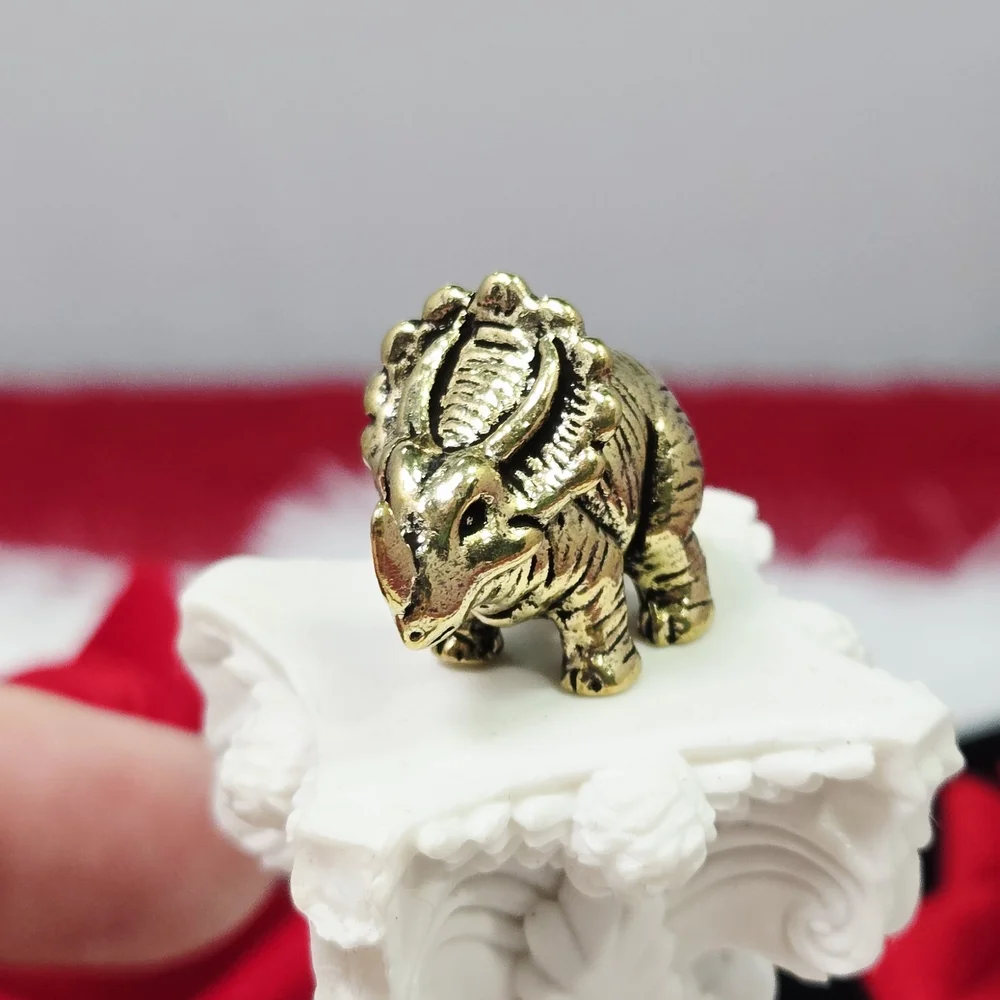 Mini Vintage Brass Triceratops Dinosaur Figurine Miniature Collectible Decor